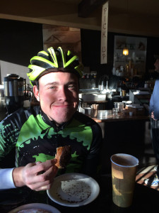 Coffee & pastries make Kevin happy