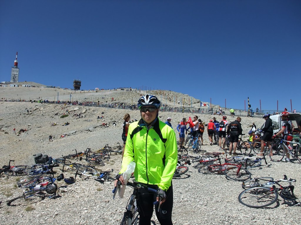 This is Kevin (my son, not ex-pilot) in 2009, his first time up Ventoux, my second or third... have lost track). This is as far as I've ever gotten, due to road closures during the race. 